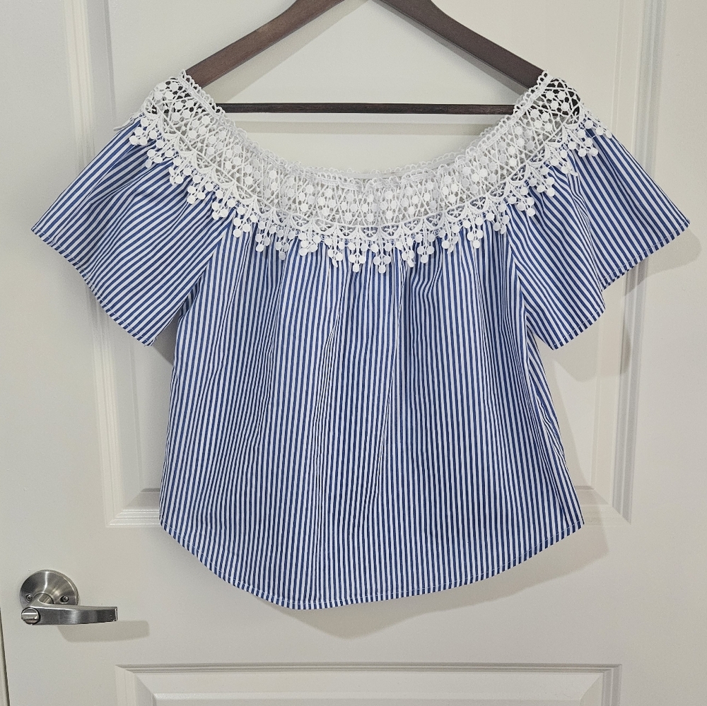 Papaya Blue and White Striped Blouse